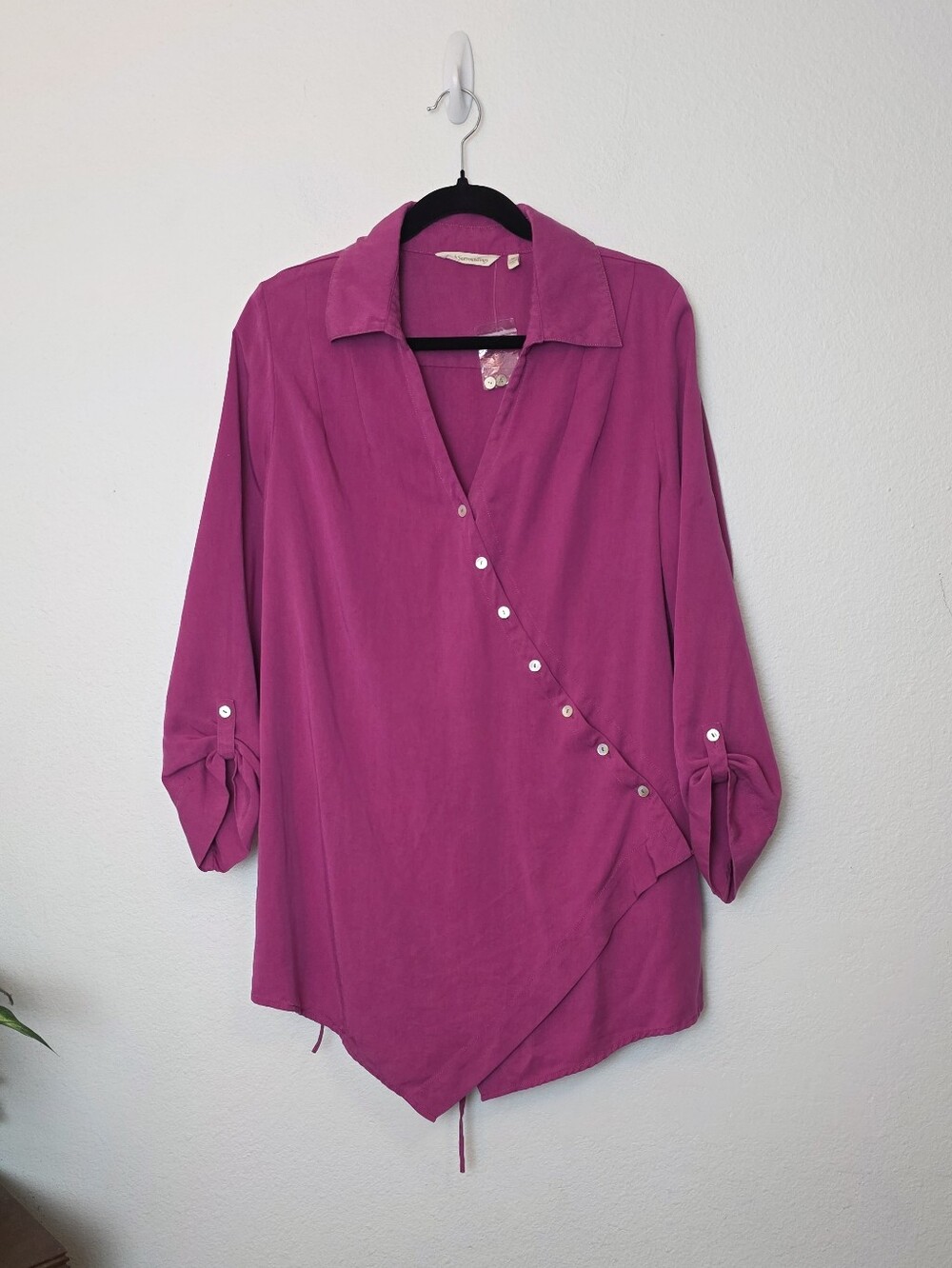 Soft Surroundings NWOT Pink Washed Tencel Button Tunic Magenta Pink Soft Size M - Picture 2 of 15